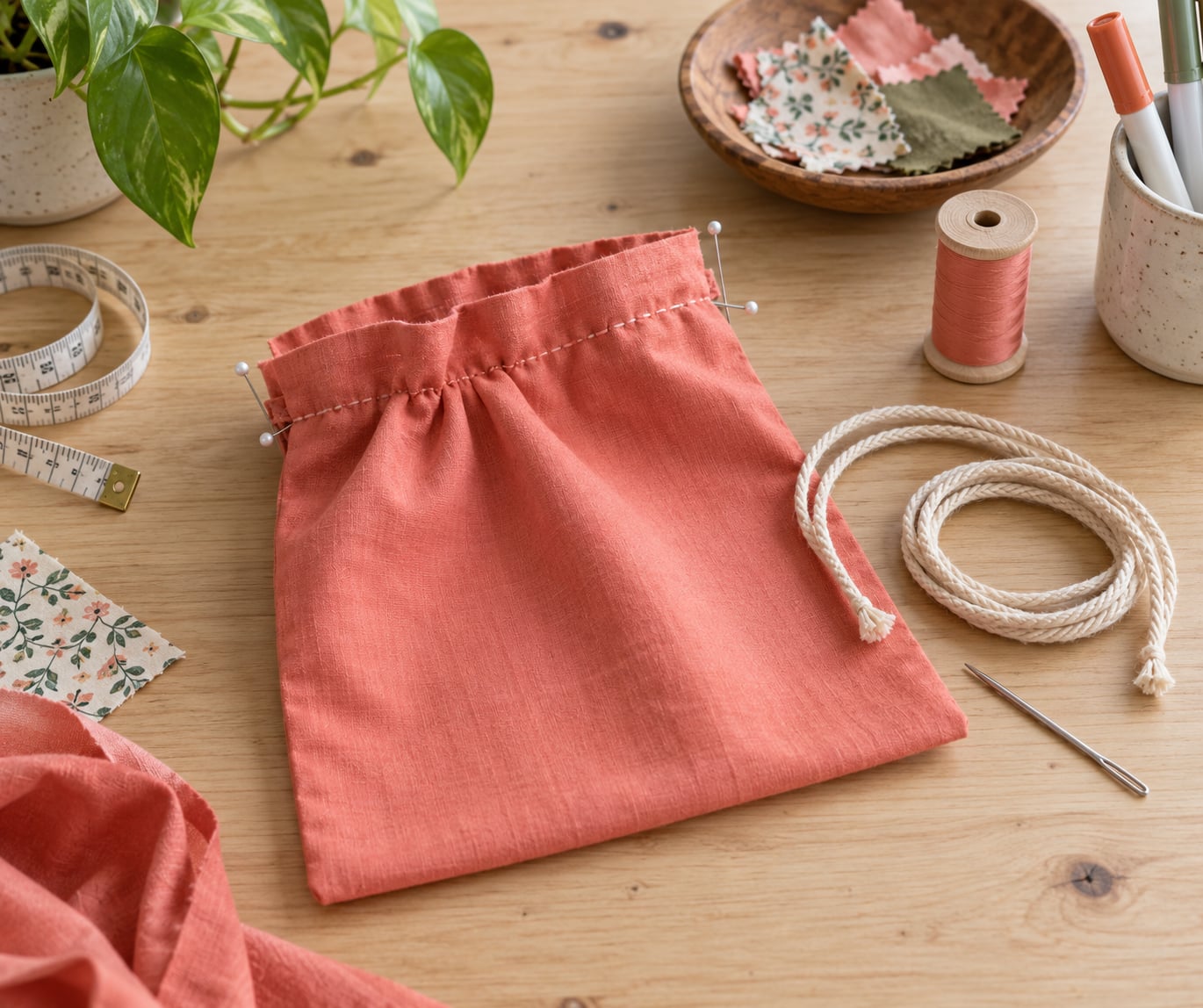 how to make a drawstring bag by hand