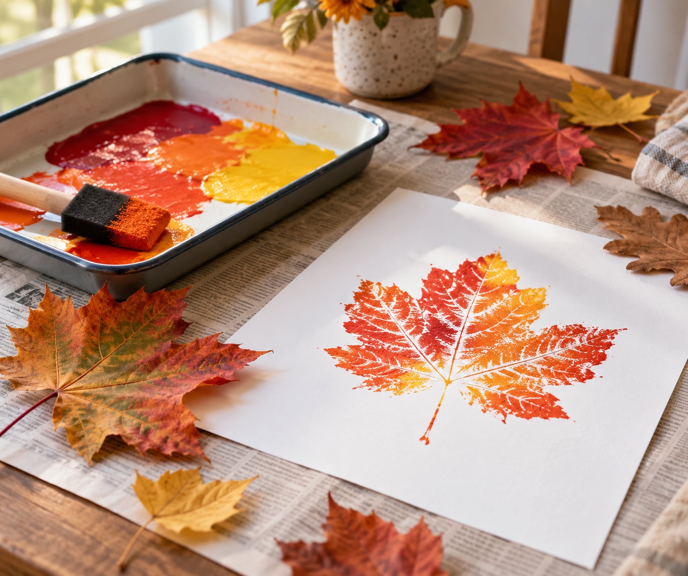 how to print with leaves and paint