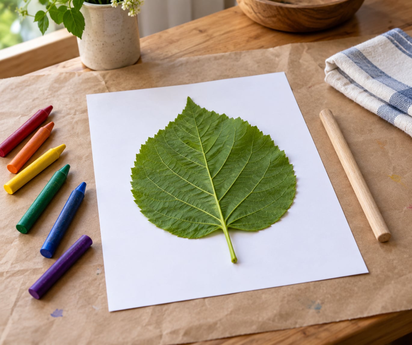 how to make leaf rubbings with crayons