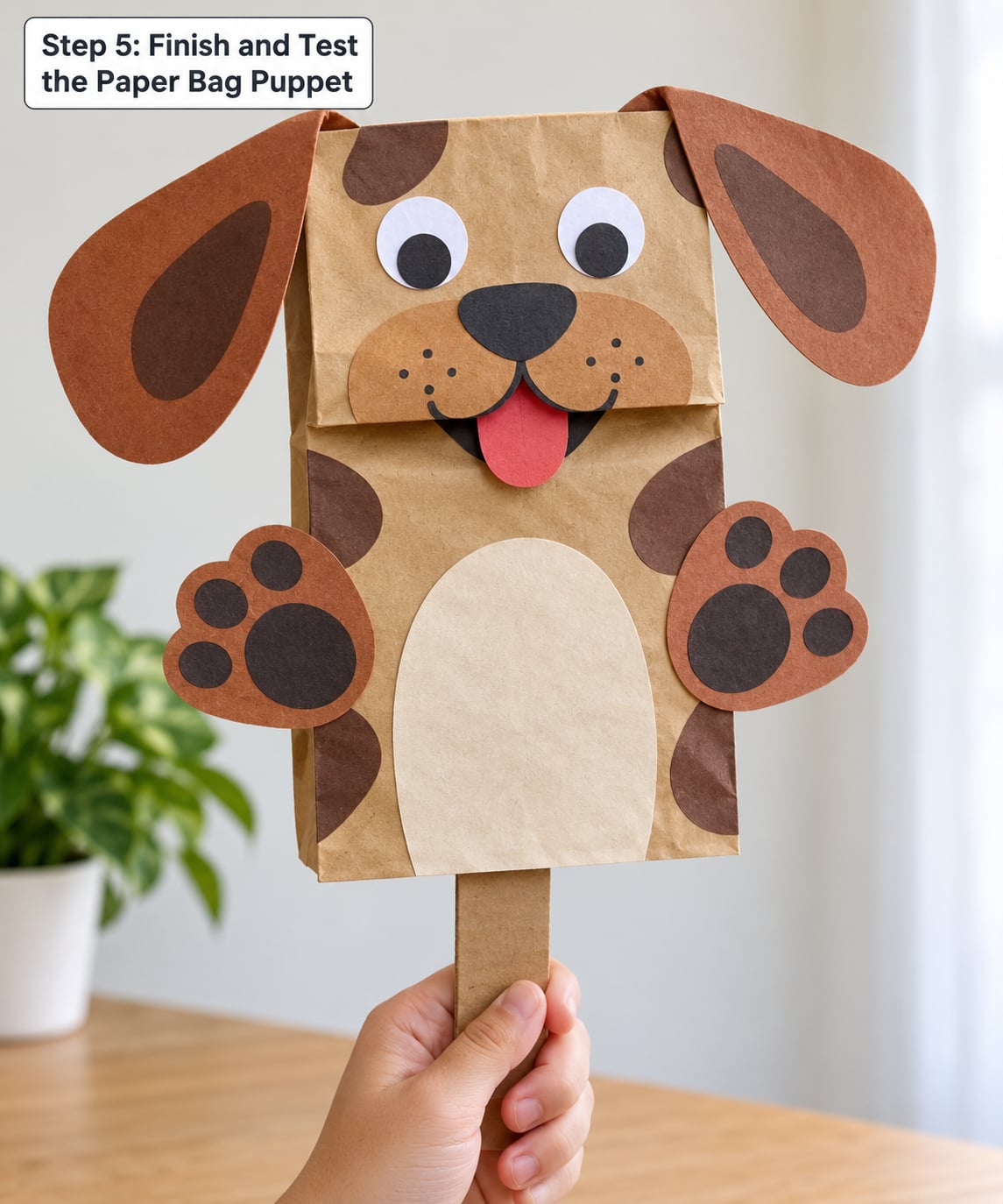 Step 5: Finish and Test the Paper Bag Puppet