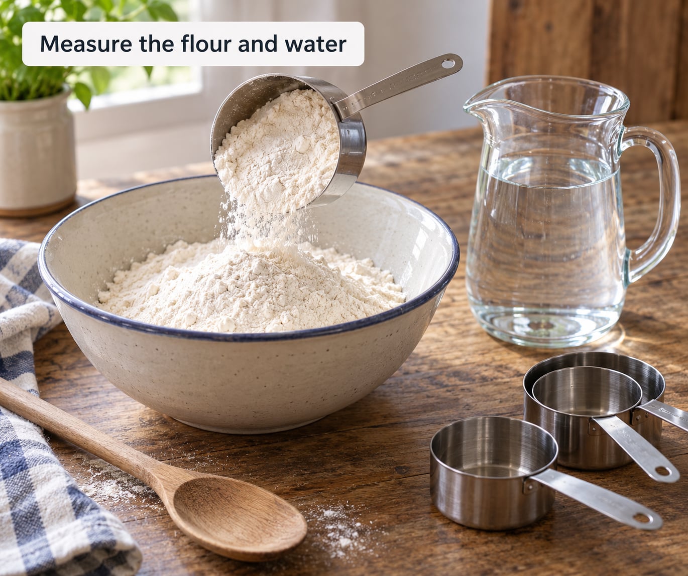 Measure the flour and water